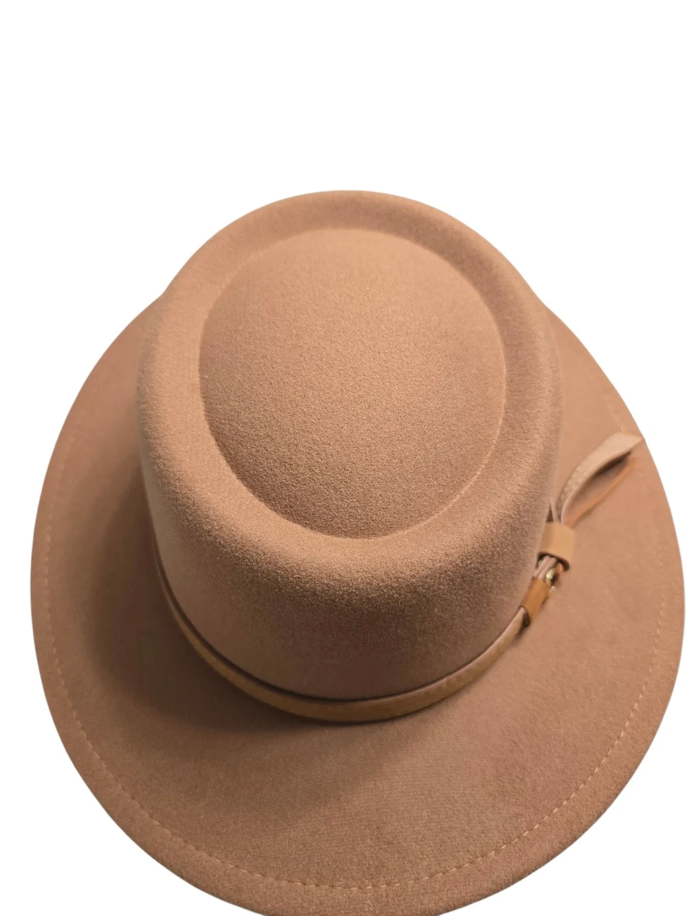 Camel Women's Wool Felt Boater Hat with Leather Band